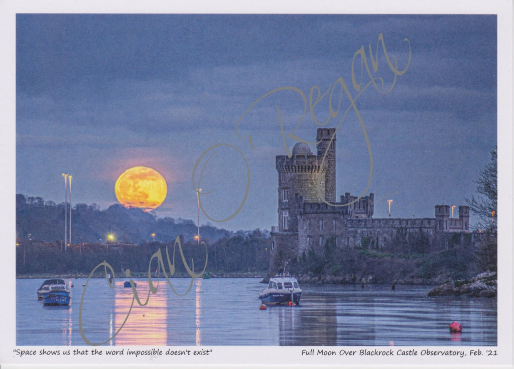 Flown In Space - Blackrock Castle Full Moon 4X6 Inch Postcard