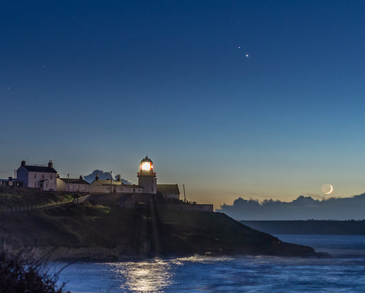 Moon, Jupiter, Saturn Over Roches Point Lighthouse
